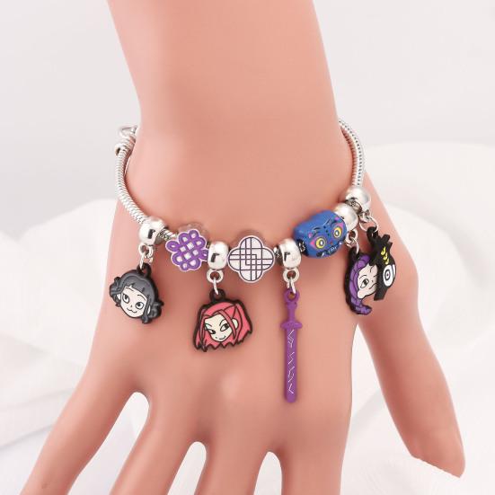 Demon Hunters-Inspired Bracelet Zinc Alloy Enamel Cat Charms Snake Chain Fade Resistant Lightweight Gothic Fantasy Jewelry Accessories