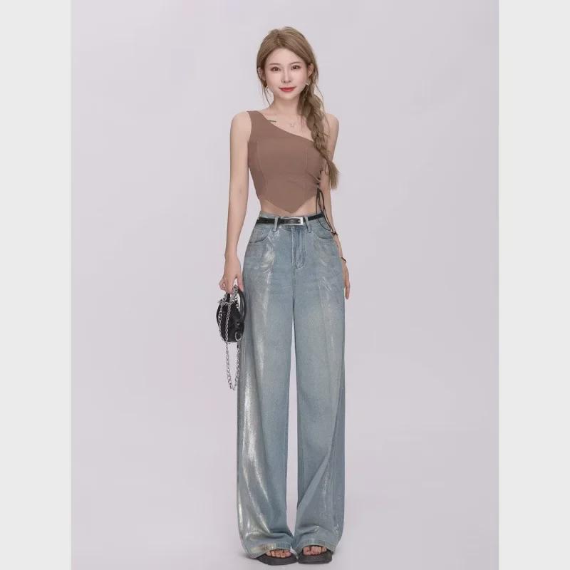 Women's Light-Colored Retro High-Waist Wide-Leg Jeans - Summer Thin, Loose, Slimming Fit