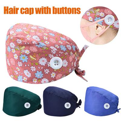 Scrub Cap With Buttons Bouffant Hat With Sweatband for Womens and Mens