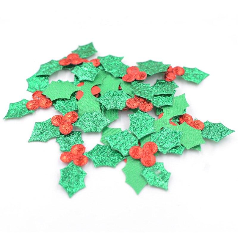 60Pcs Green Holly Leaf Cloth Applique Christmas Scrapbooking Patches DIY Crafts Decorative Stick-on Accessories