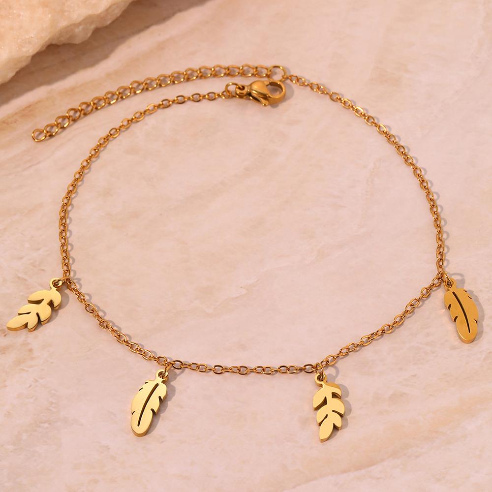 

Богемный стиль Нержавеющая сталь Простой браслет на ногу с листиком Женский летний пляжный браслет на ногу