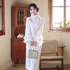 Fashion Improved Young Girl's Jacquard Velvet Cheongsam Autumn and Winter New Daily Wear Long-sleeved Cheongsam Skirt