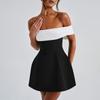 Nuovo vestito sexy francese Autunno 2026, stile europeo e americano temperamento slim monospalla colore a contrasto regalo