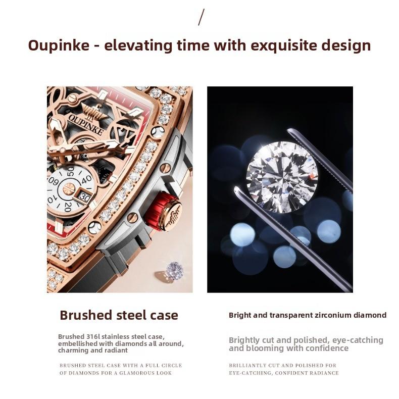 OUPINKE Watches, Skeletonized Bar-shaped Silicon Automatic Mechanical Rubber Waterproof Ladies' Watches