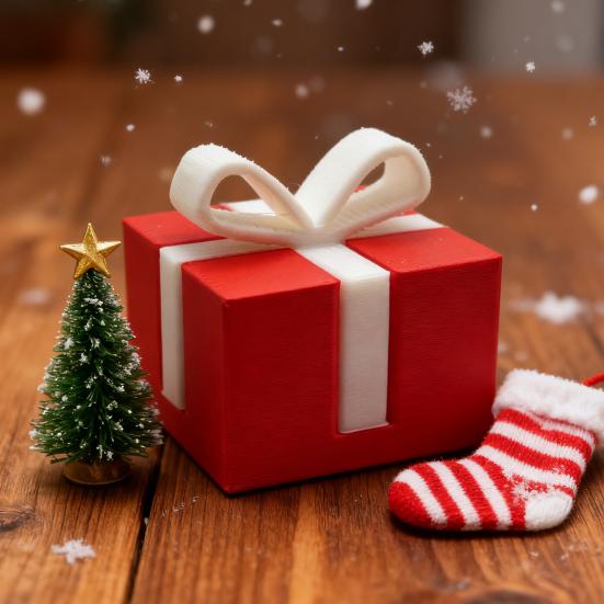 1/2/3Pcs Mini Christmas Gift Box Figurine 3D Printed White Bow Red Present Box Holiday