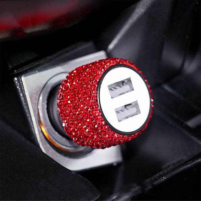 Nuevo Cargador de Coche con Puerto USB Dual de Carga Rápida Seguridad Automóvil Decoración de Coche Rosa Accesorios de Decoración para Coche Brillante para Niñas