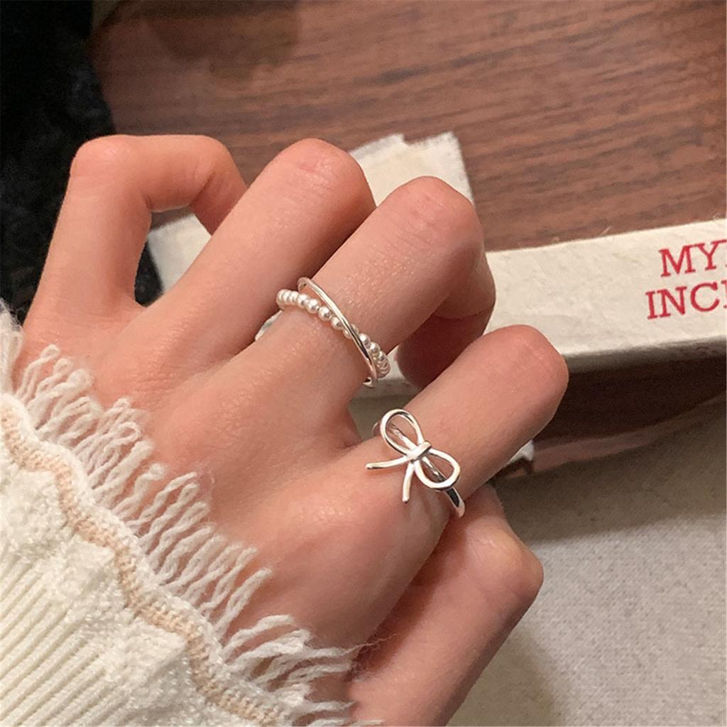 Fashionable Bowknot Opening Rings Finger Rings Beaded Finger Rings Alloy Material Stylish Finger Accessory for Women