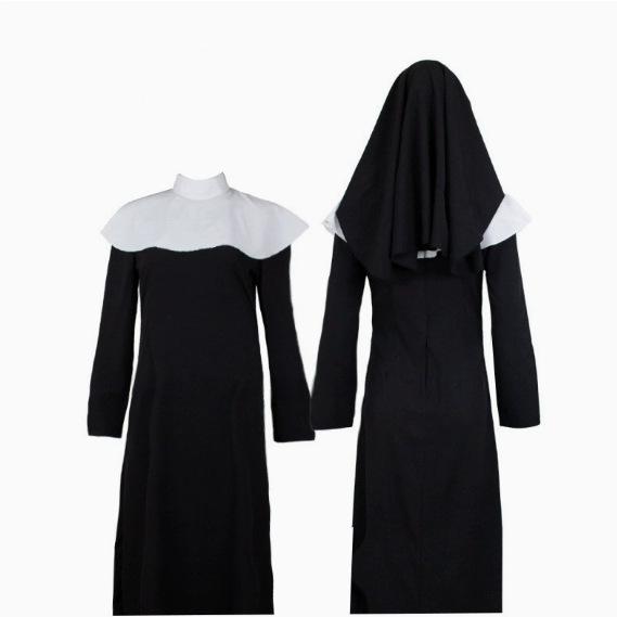 Adult Female Nun Cosplay Dress Virgin Mary Role Costume Halloween Party Stage Wear 120cm