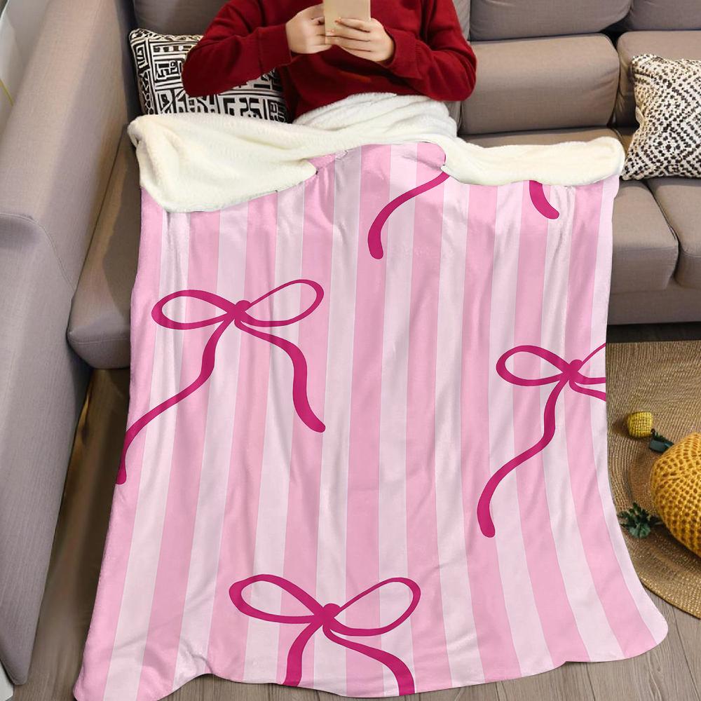 Crimson Bow Stripe Flannel Blanket Warm Soft Halloween Christmas Couch Warm Cozy Decorative Decor Gift for All Season
