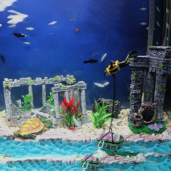 Aquarium Kunstharz Handwerk Antike Relikt Säule Höhle Garnelen Versteck Fischaquarium Ornament