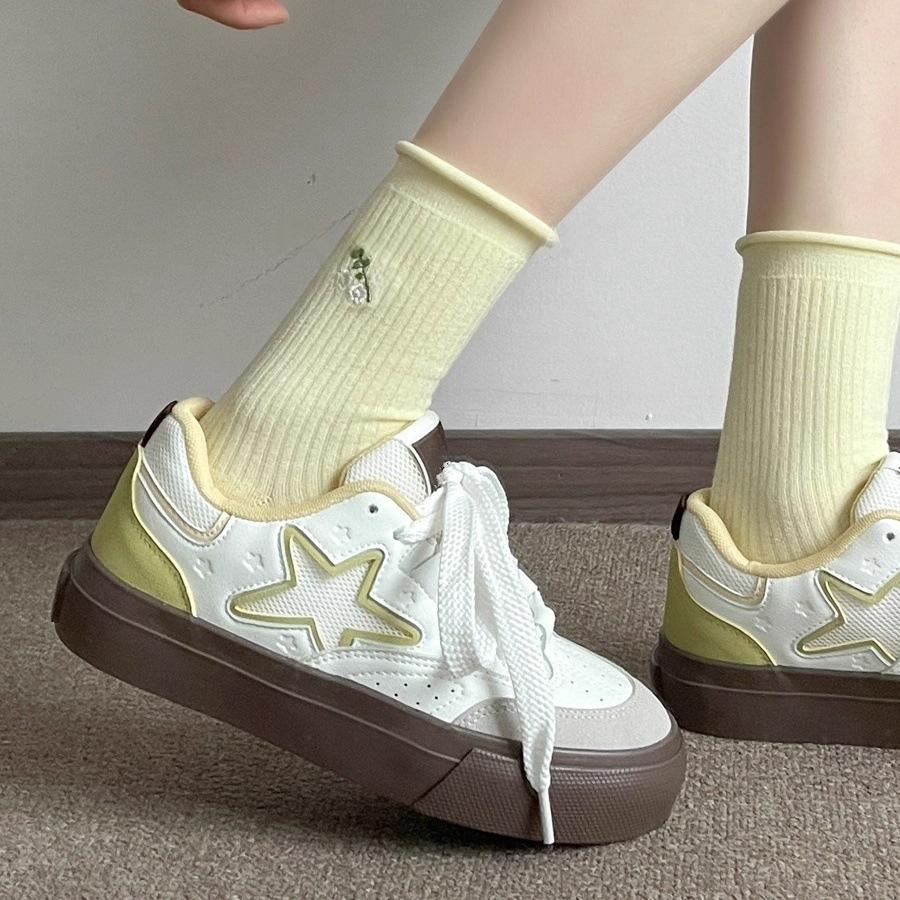 Retro platform white shoes women's spring and summer new round head casual lace-up board shoes women