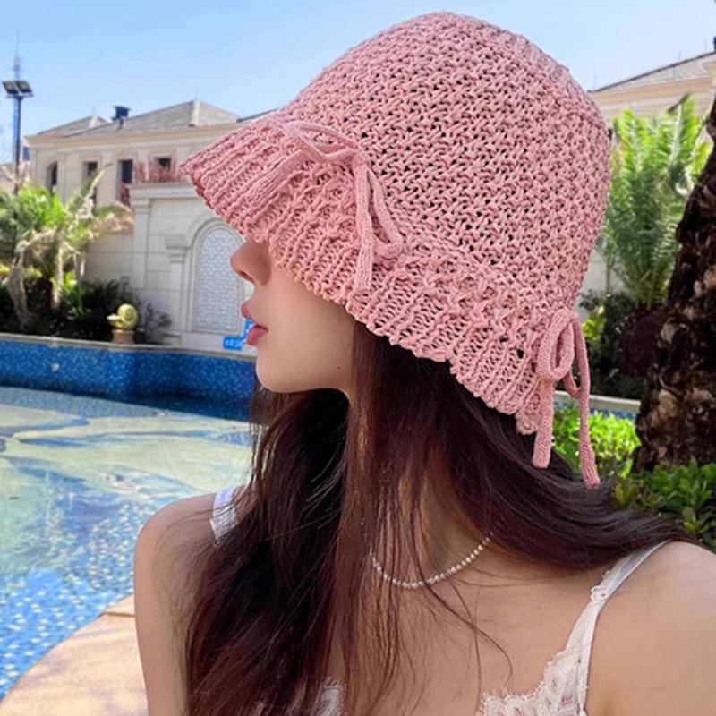 Beach Korean Straw Hat Summer Women Visor Breathable Chic Bucket Hats Fisherman Cap Hand Weaving Girl Fishing Sun Caps For Women