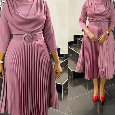 Dámské plus size jednobarevné plisované africké módní šaty 2025