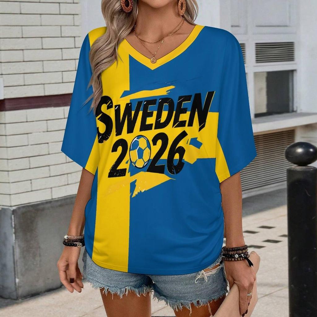 Women V Neck Short Sleeve Pullover T Shirt with Letter Print Casual Loose Fit Top for Soccer Support and Events