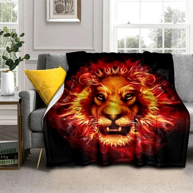 Wildlife Fierce Lion Throw Blankets, Soft Flannel Fleece Blanket Microfiber Cozy Bed Cover for Teen Boys Bedroom African Animal