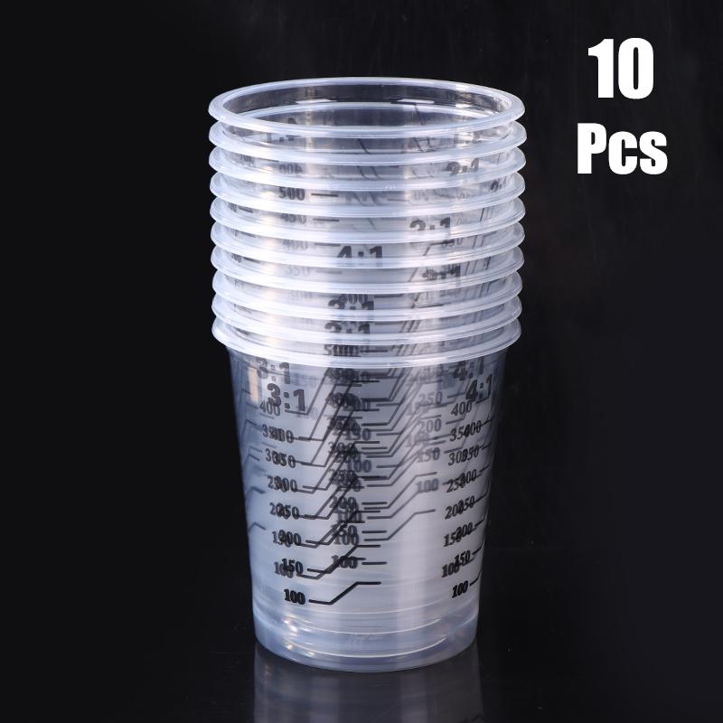 10Pcs 500Ml Disposable Clear Plastic Paint Mixing Cups Mixing Pot Paint Mixing Calibrated Cup