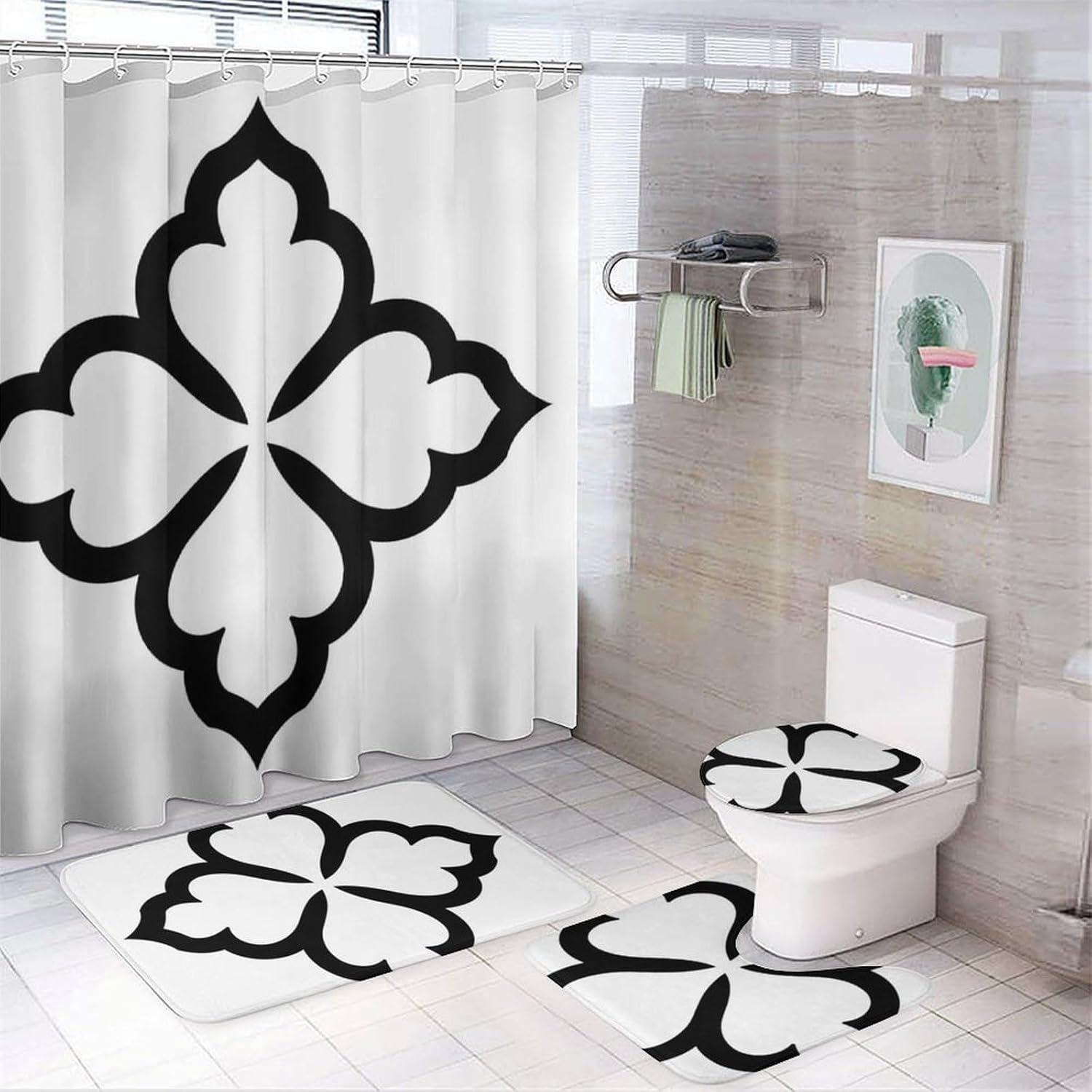 

Bath Curtains Shower Set,Floral Pattern Printed On Shower Curtain And Bath Mat Set, Ideal For Bathroom Apartment Rv College Dorm W90*H180(CM)-1 Pcs