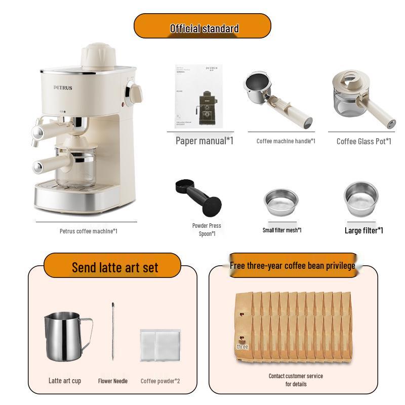 Petrus PE3180 Italian Semi-Automatic Espresso Machine - Compact, Steam-Enabled for Home and Small Commercial Use