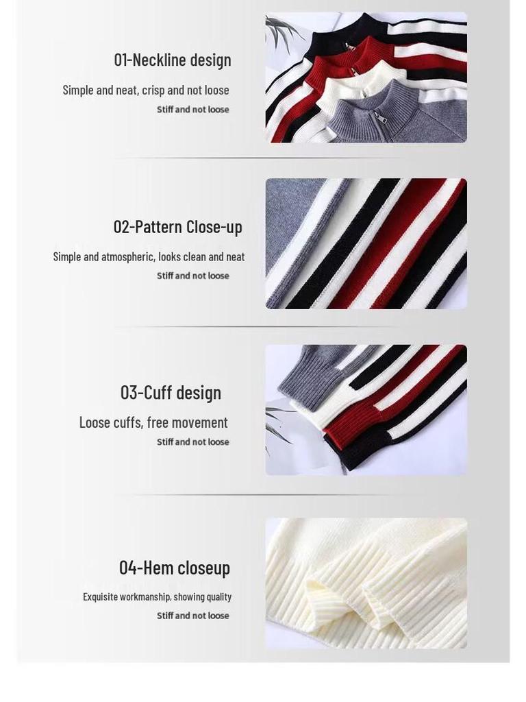 Men's Casual Zipper Stand Collar Sweater - Loose, Thick Knit for Autumn/Winter