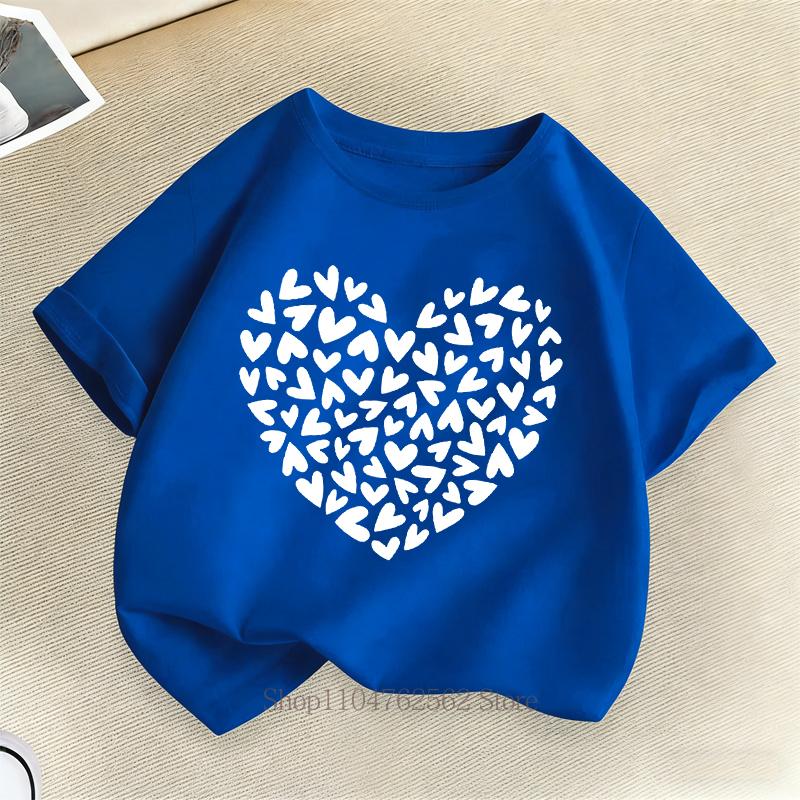 Heart Graphic Print Children Tshirts Summer Casual Fashion Kawaii Girls Colorful Tops Kids ONeck Short Sleeve Tshirts