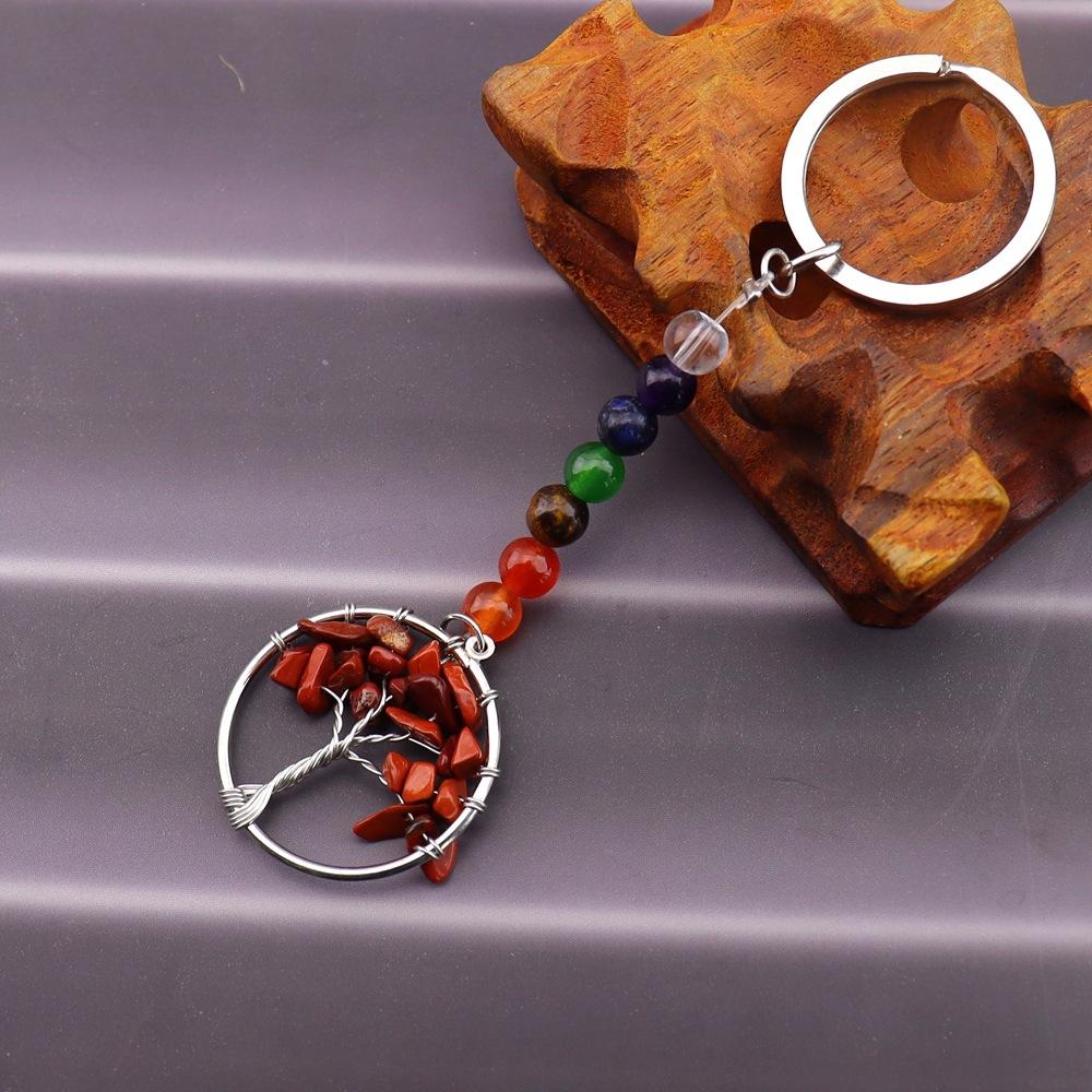 Gold Natural Crystal Colorful Stone Tree Of Life Keychain, Bag Pendant Pendant, Chakra Keychain K62
