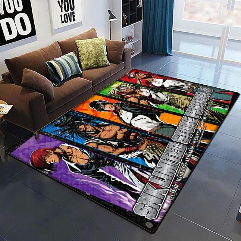 KOF Anime Krásný Malovaný Koberec do Obývacího Pokoje Velký Plošný Koberec Černý Měkký Koberec Domácí Dekorace Podložky Boho Koberce Piknik