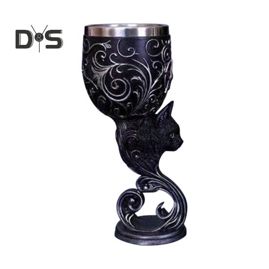Dragon Wine Goblet Cat Chalice Cup Stainless Steel Resin Gothic Macabre Halloween Decorative Bar Whiskey Cocktail Drinking Glasses for Beer Wine