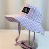 Women Plaid Lace-Up Fisherman Hat Spring Summer Wide Brim Sun Protection Hats Japanese Girl Outdoor Travel Beach Sunshade Caps