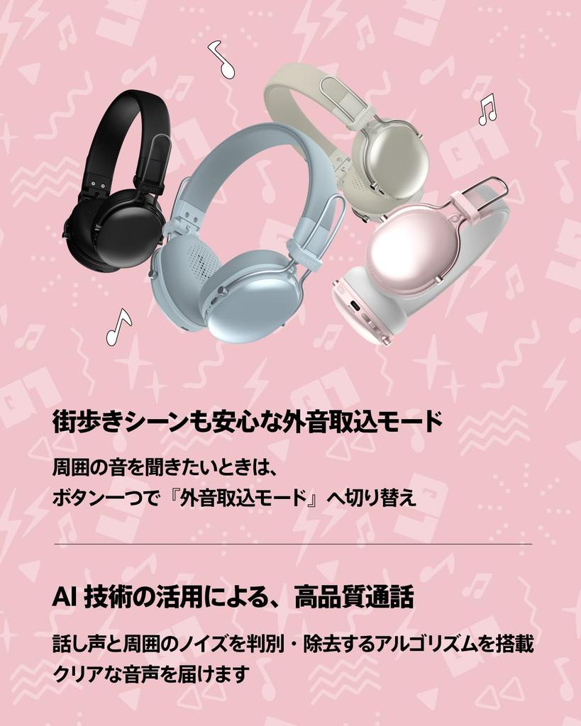 AVIOT Wireless Headphones 55 Hours of Continuous Lightweight Compact Connection WA-Q1 Noise-Canceling On-Ear, Playback, Fast-Charging Drivers,
