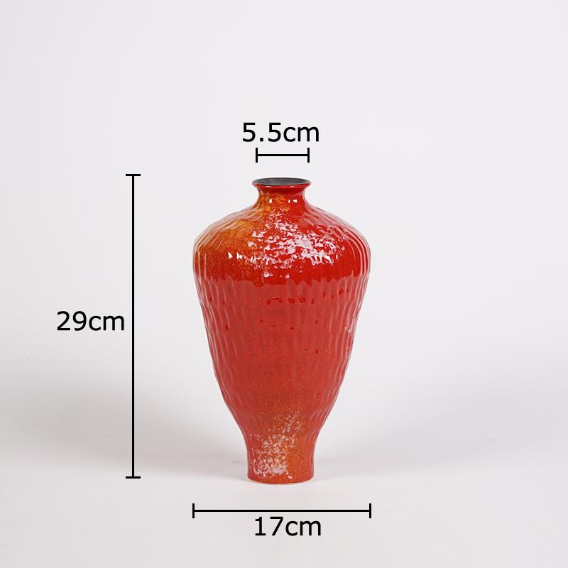 Gradient Red Ceramic Vase Red Glazed Porcelain Plant Pots Table Decoration Flowers Arrangement Floral Vases Room Aesthetic Decor