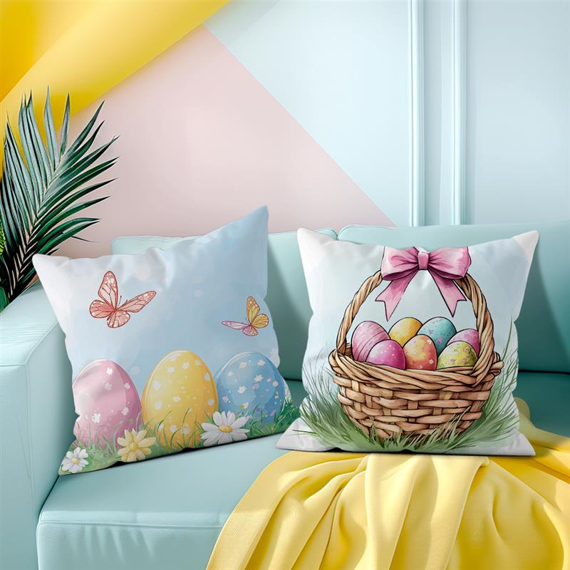 1Pc Easter Day Cushion Cover Spring Pattern Eggs Rabbit Pillow Cover Easter Pillowcase Home Decor Throw Pillow Case 45X45Cm