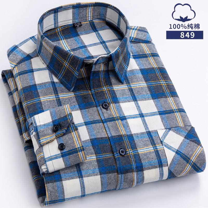 6XL Herbst/Winter Groß Herren 100% Baumwolle Karriert Gebürstet Langarmhemd Knitterarm Beständig Business Casual Bügelfrei Dick
