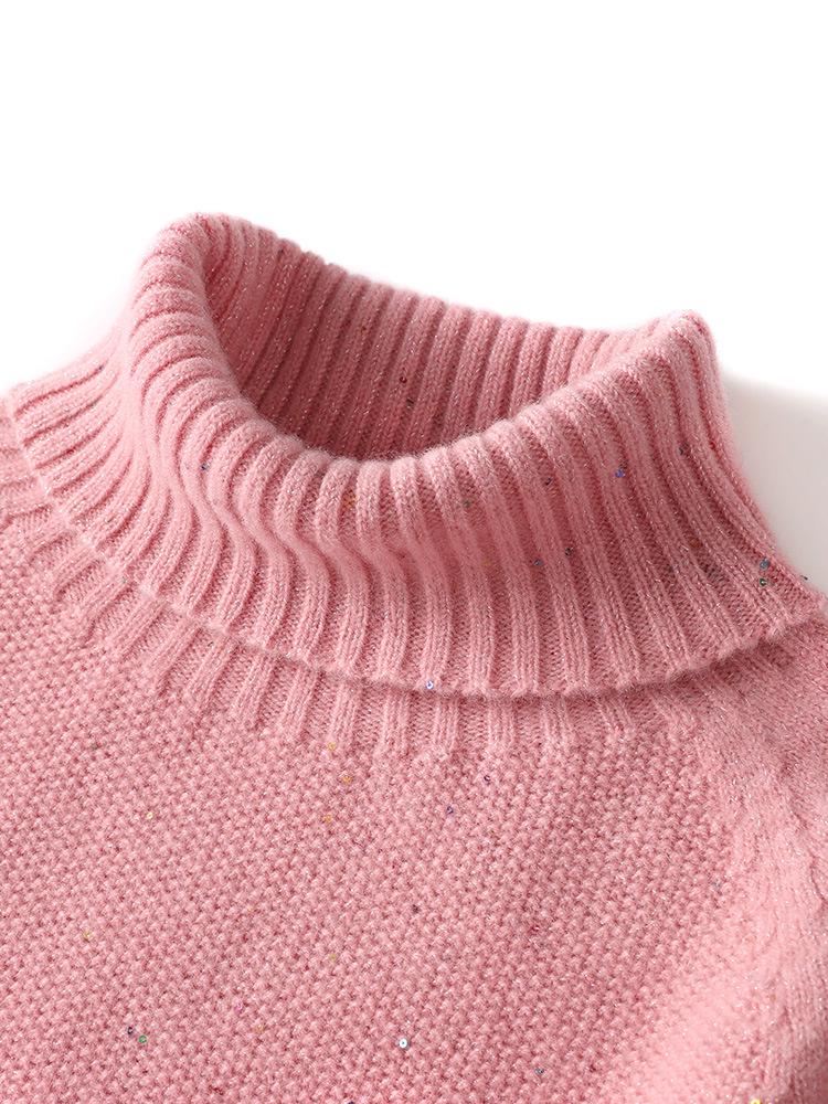 High-End 100% Wool Turtleneck Sweater with Sequins - Autumn/Winter Collection
