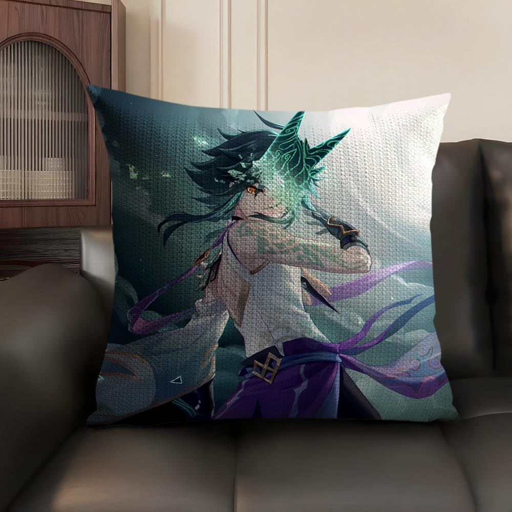 Xiao Genshin Impact Cushion Cover Natural Linen Organic Fabric Double-Sided Printing Sofa Home Decor Gift Pillow Case