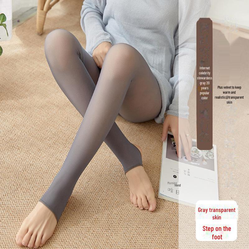 Stewardess Gray Faux See-Through Leggings: Pantyhose for Spring & Autumn