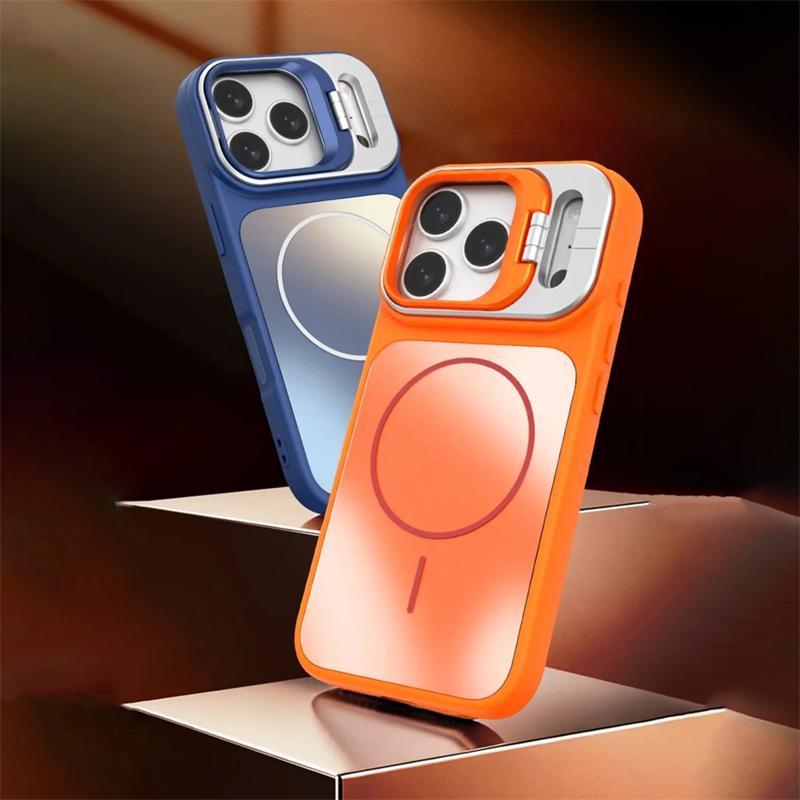 Luxury AG Frosted Magnetic Shockproof Phone Case For iPhone 17 16 15 14 Plus 13 12 11 ProMax Stand Lens Protection Back Cover
