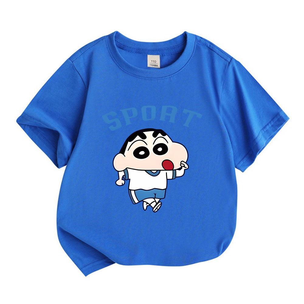 Kids Boys Girls 100% Cotton Crew Neck Short Sleeve T-Shirt, Cute Cartoon Sport Print Casual Soft Breathable Summer Tops for Little Children Daily Play