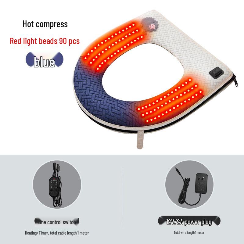 Waterproof Heated Toilet Seat Cushion with Zipper - Washable, Red, Winter-Ready Cover