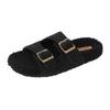 2025 autumn new belt buckle thick bottom fluffy slippers women wear warm Korean version one word lazy cotton slippers tide