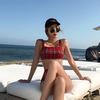 Real Shot Retro Red Small Plaid Hot Spring Split Triangle Swimsuit, Conservative High Waist, Belly Cover, Small Chest Gathering Swimsuit