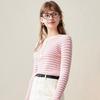 Women's Striped Color-Block 100% Wool Crew Neck Sweater