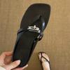 Cowhide Version~ Korean Versatile Lock Square Toe Flip-flop Shoes for Women To Wear In Summer Heightening Sandals
