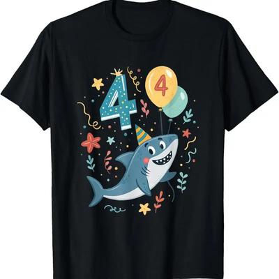 4Th Birthday Toddler Shark Theme T Shirt