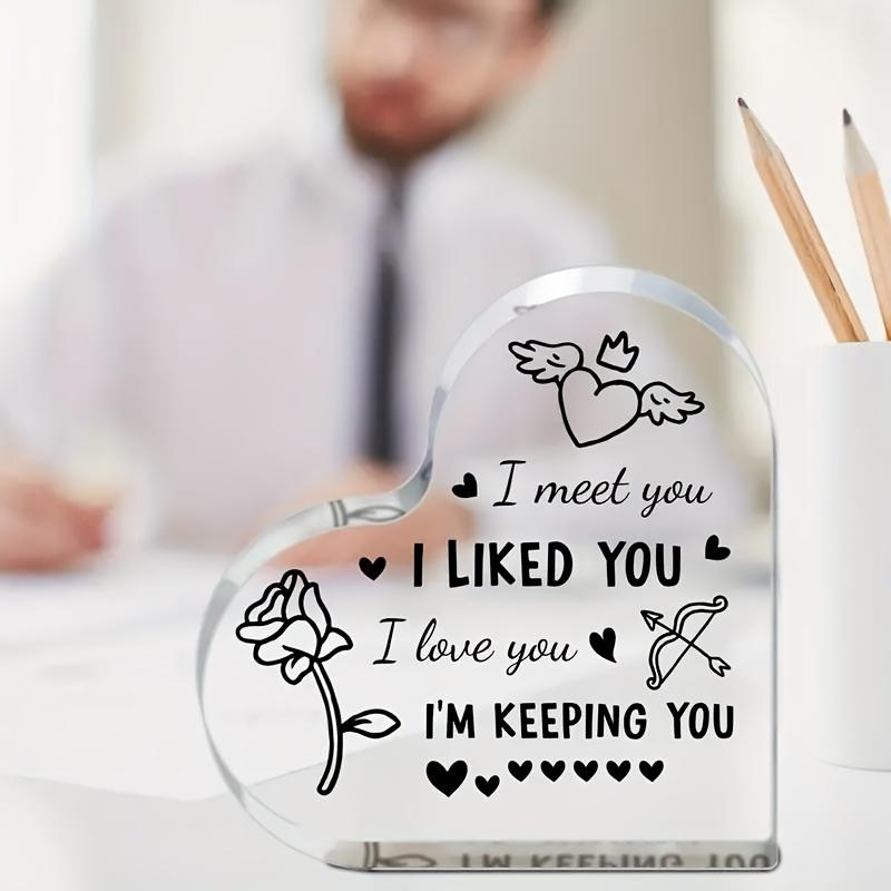 2D Flat I Love You Acrylic Heart-shaped Desktop Decoration Plaque, Home Decor Plaque Hanging Wall Art Decorative Garden Decoration for Room Door Signs