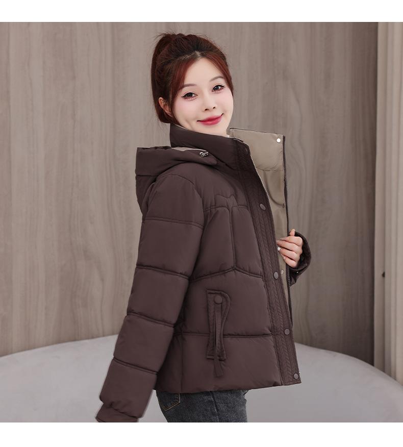 Geacă de iarnă groasă, călduroasă, scurtă, cu glugă, rezistentă la vânt, pentru femei