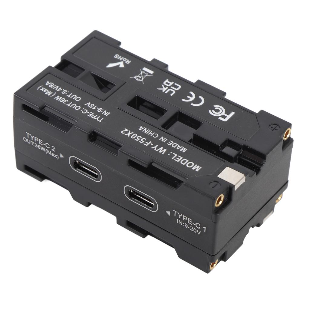 Dual Sided for NP F Dummy Battery Adapter with Digital Display Type C Port for Image Transmission