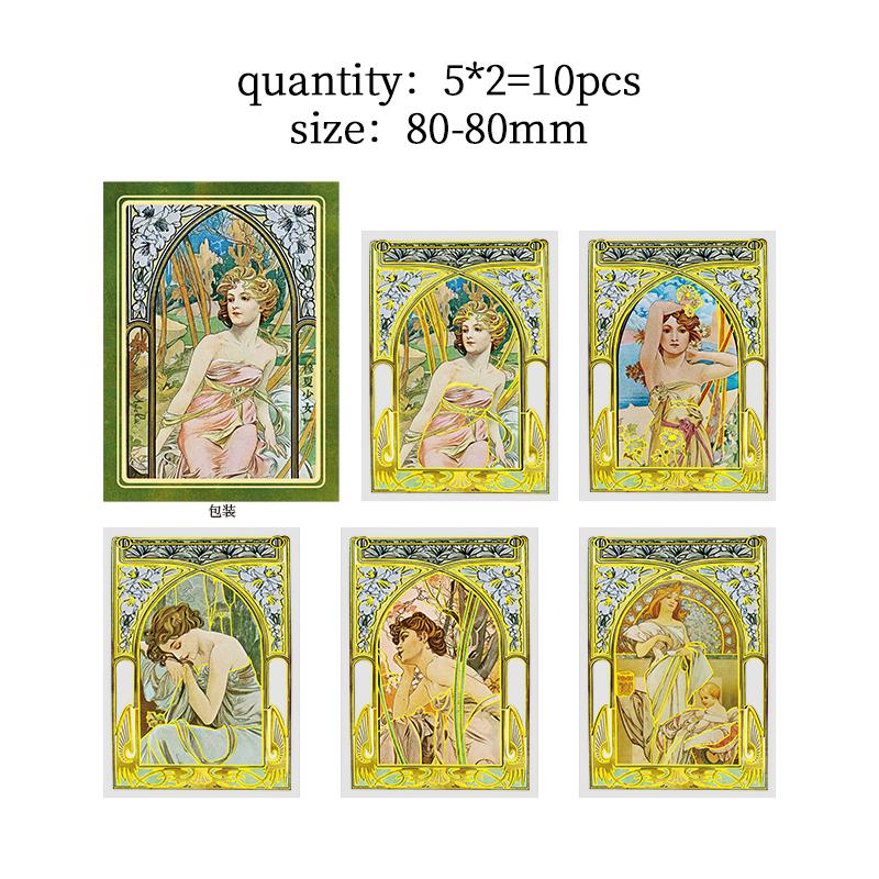 10 pcs/lot Mucha theme Stickers Diy Decorative Scrapbooking Diary Stick Labels Album hand made Collage material