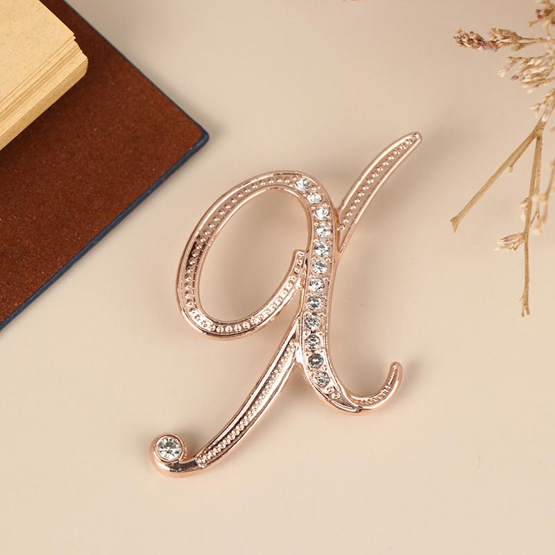 Women Luxury Letter Brooch Pins In Rose Gold Color   English Alphabet Pins Cute Jewelry Accessories Gift