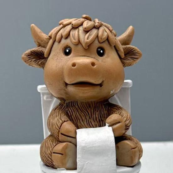 Highland Cattle Resin Statue Paper Roll Toilet Bathing Highland Cow Figurine