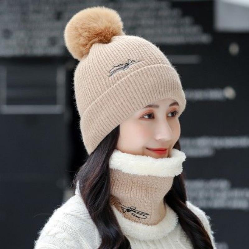 Winter Knitted Scarf Hat Set Thick Warm Skullies Beanies Hats for Women Outdoor Cycling Riding Ski Bonnet Caps Tube Scarf Rings